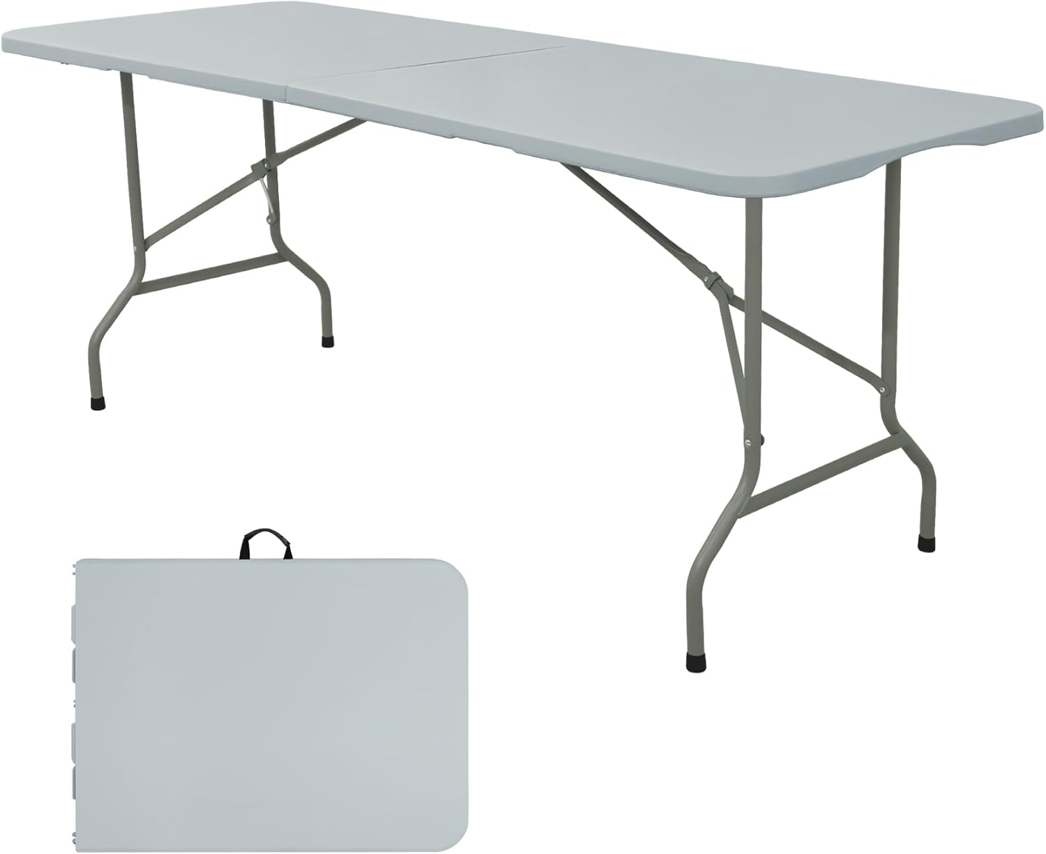 Folding Table 6 FT Camping Table Portable Plastic Rectangular Outdoor Dining Table Steel Legs Fold-in-Half with Carrying Handle for Indoor,Picnic,Party,Wedding,Events(Grey)