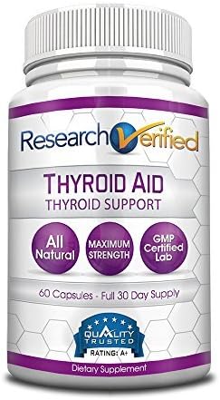 Research Verified® Thyroid Aid - Optimal Thyroid Function with Iodine Copper & Zinc - 260 mcg Selenium - 100% Pure - Vegan Friendly - 60 Capsules - 1 Month Supply