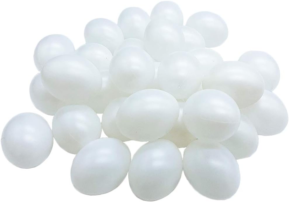 30 Pack White Plastic Eggs, Fake Easter Egg, Artificial Chicken for DIY Crafts, Painting, Party, Home Decor, Kids, Kitchen