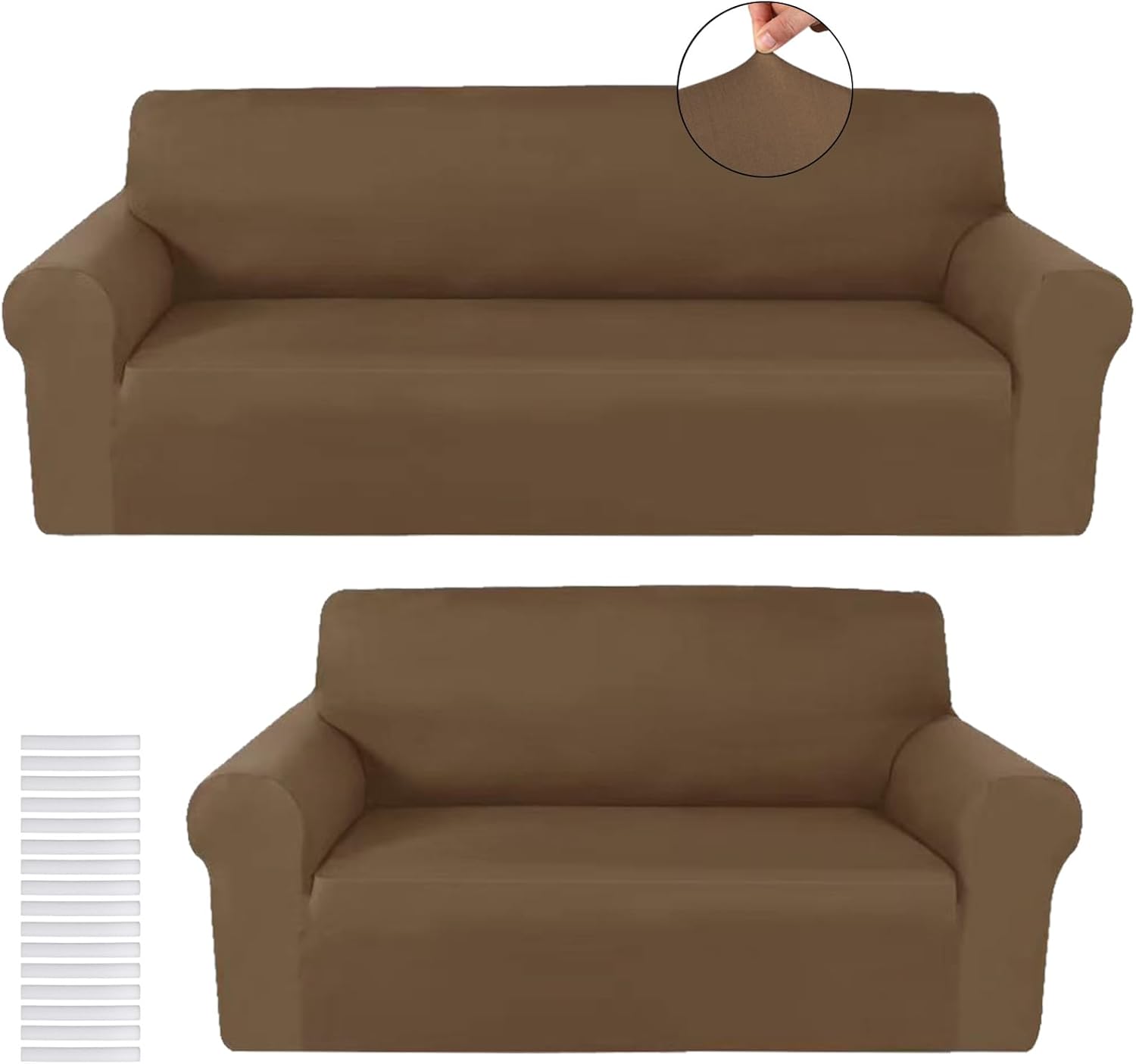 Peryiter 2 Pcs Loveseat Covers Slipcover Set for Couch Furniture Covers for Living Room Sofa Arm Chair, Form Fit Stretch, Wrinkle Proof, Furniture Protector(Chocolate,Milk Silk)