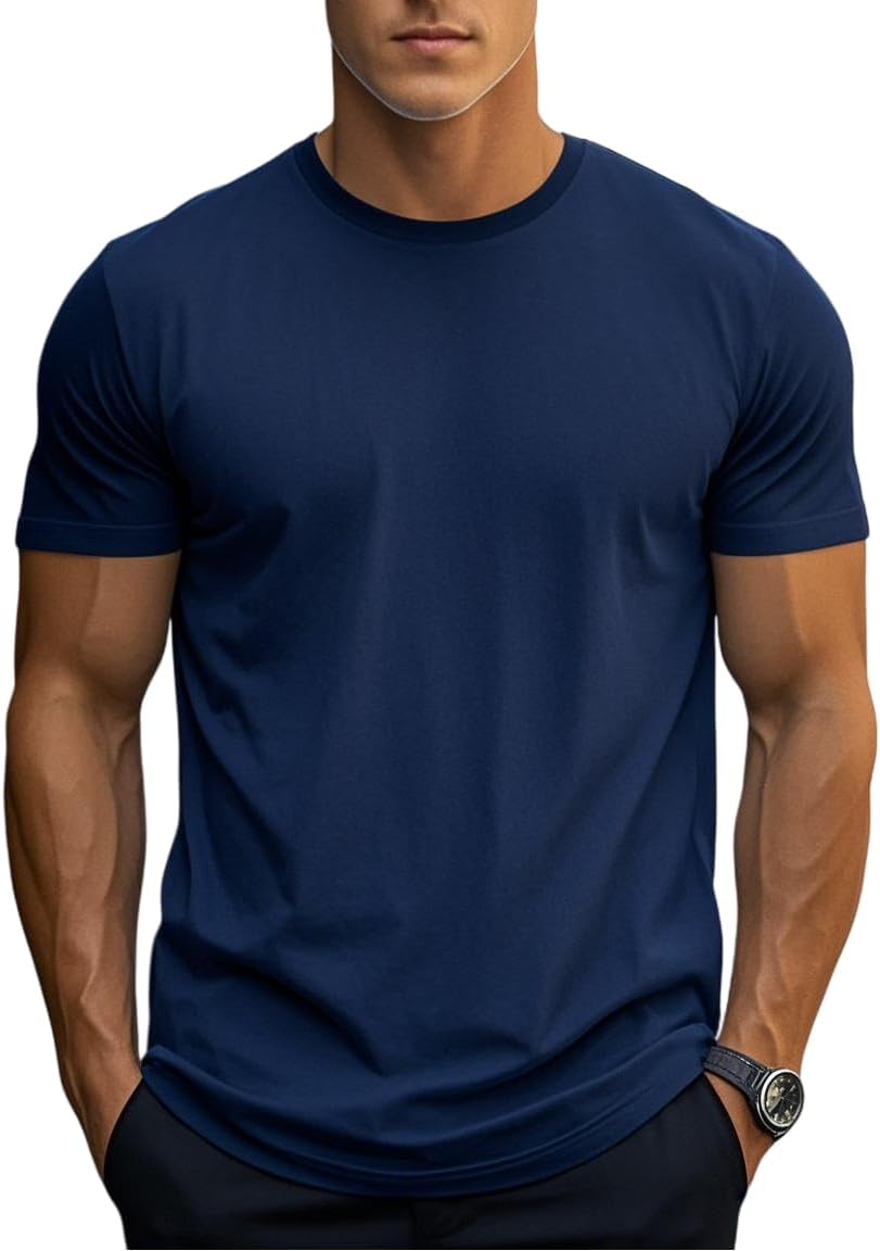 MioRoim Mens T-Shirts Crew Neck Tee Summer Casual Men Short Sleeve Solid Color Plain Soft Shirts
