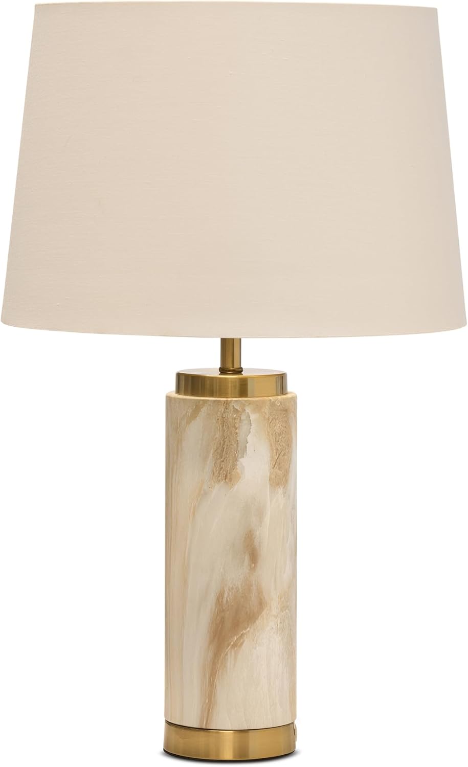 Lighting Supermarket Cylinder Cream Marble Effect Table Lamp with White Gold Lined Shade