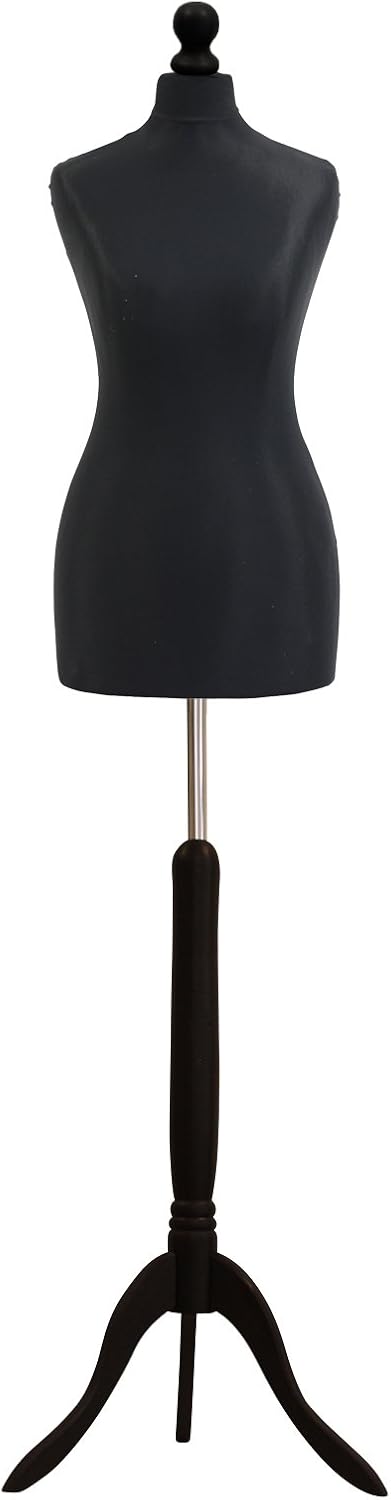 Female Tailors Dummy Bust Size 6/8 Dressmakers Fashion Mannequin Students Black With Black Tripod Stand