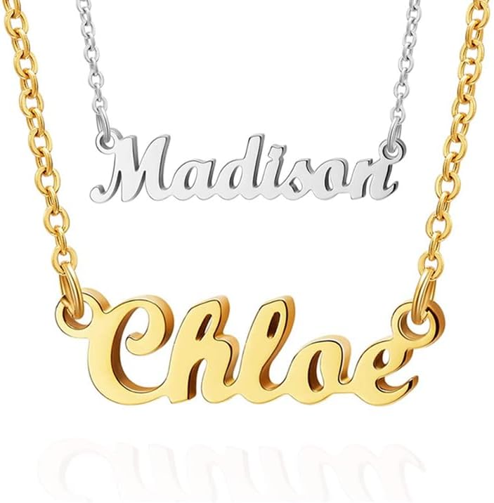 Custom Name Necklace, Personalized Name Plate Pendant Necklace Pre Gifts, Charm Pre-made Jewelry for Mom Mama Birthday Anniversary