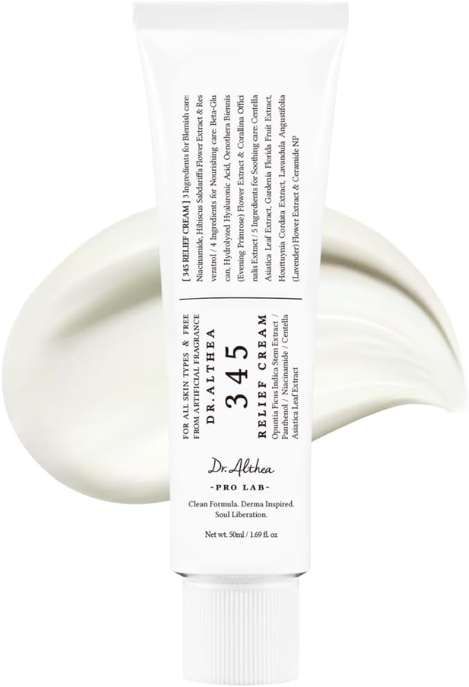 Dr.Althea 345 Relief Cream | Daily Face Moisturizer | Blemish Relief Care | Soothing Recovery & Moisture with Niacinamide, Panthenol | Korean Vegan Skin Care for All Skin Types | 1.7 Fl Oz (Pack of 1)