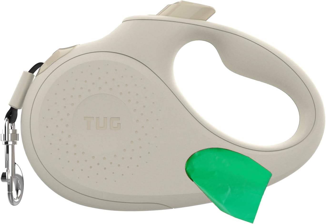TUG Oval 360° Tangle-Free Retractable Dog Leash with Integrated Waste Bag Dispenser (Small, Cream)