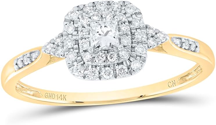 14K White Gold, Yellow Gold 1/4 CTW Diamond Cushion Double Halo Engagement Ring