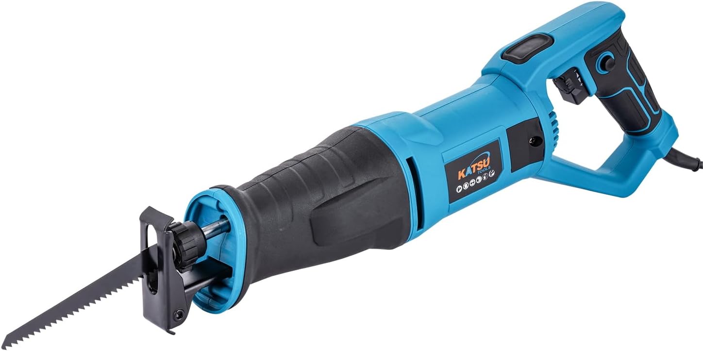 KATSU Tools Reciprocating Saw 750W, 20mm Stroke Length, 2800 SPM, Variable Speed, Tool-Free Blade Change, Rotatable Handle, Electric Corded Sabre Saw for Wood Metal PVC Cutting 101718