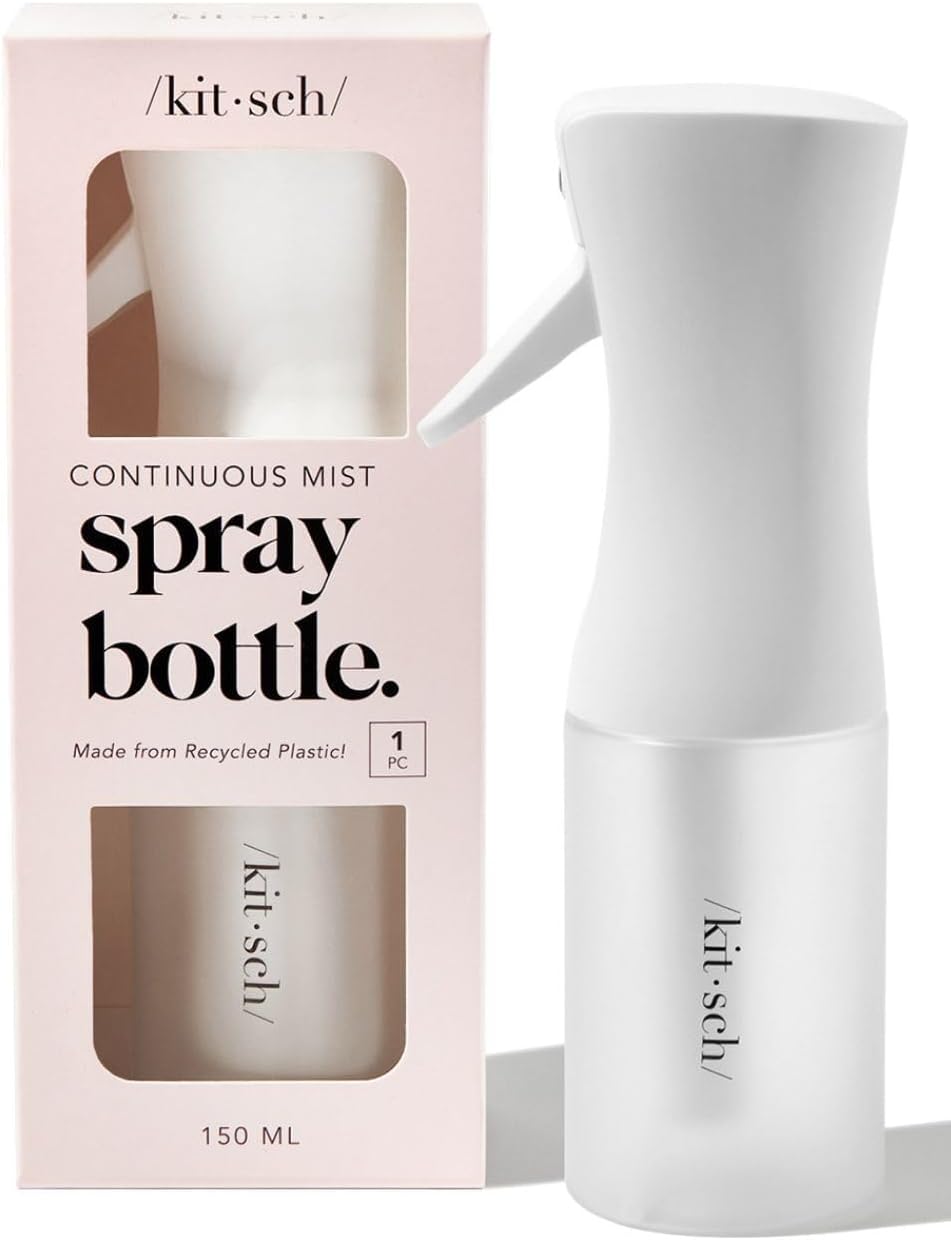 Kitsch Spray Bottle for Hair - Continuous Water Mister with Ultra Fine Mist for Hairstyling, Barbers, Salons, Plants, Versatile Spray Bottles for Cleaning - Made from Recycled Plastic - White, 5 oz