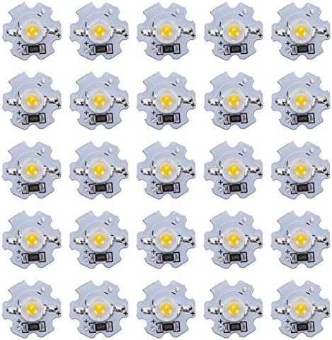 Hyuduo 1W 5V LED Chip Bulb, Light Beads 200lm Brightness High Bead Light Source Chip with Aluminum Plate for Floodlight, Pack of 25(Warm White 30003200K)