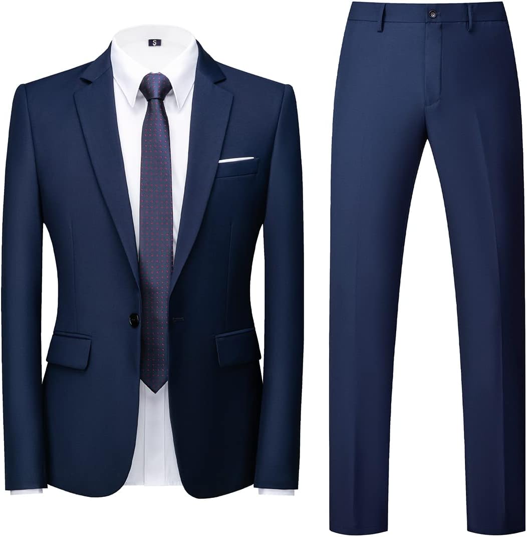 Allthemen Mens Suits 2 Piece Regular Fit Wedding Dress Suit One Button Business Suit