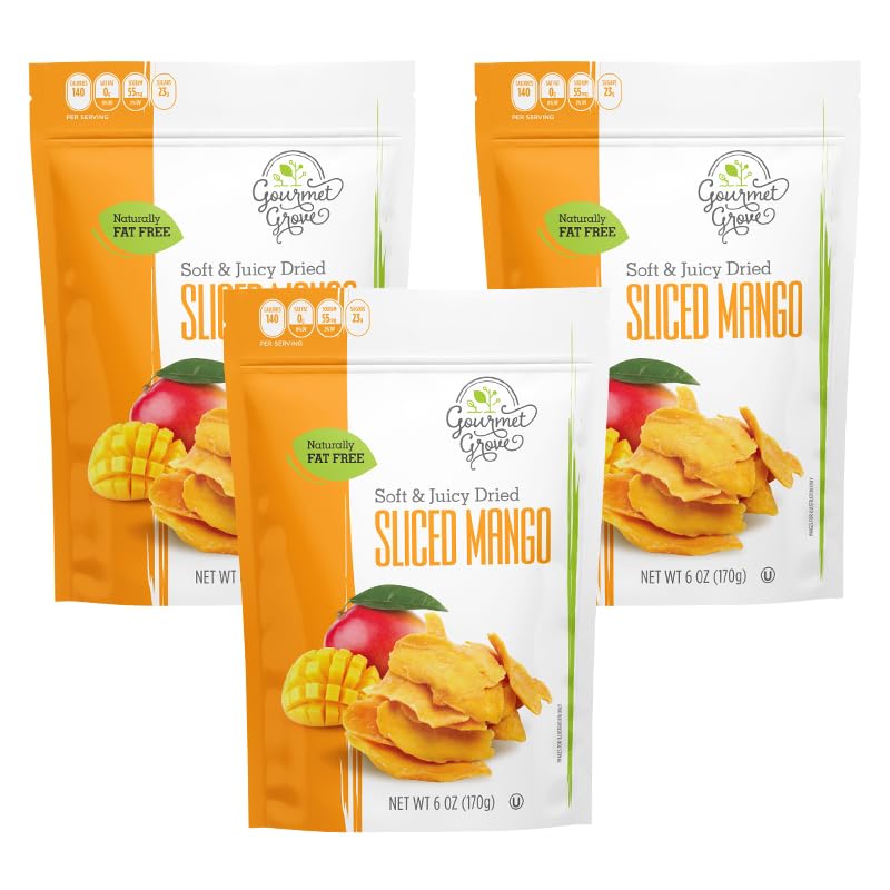 Gourmet Grove - Natural Dried Mango Slices 18 OZ Pack of 3 Pouch | Soft, Juicy, Sliced Mangoes | Lightly Sweetened - (Pack of 3)