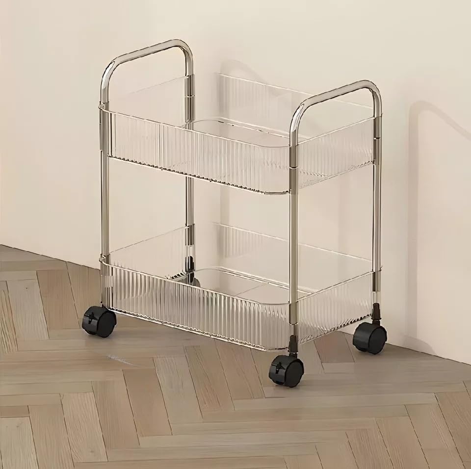 3-Tier Acrylic Shelf Trolley - Spa System Storage with Wheels (2 Tier 40 * 28.5 * 44.4cm)