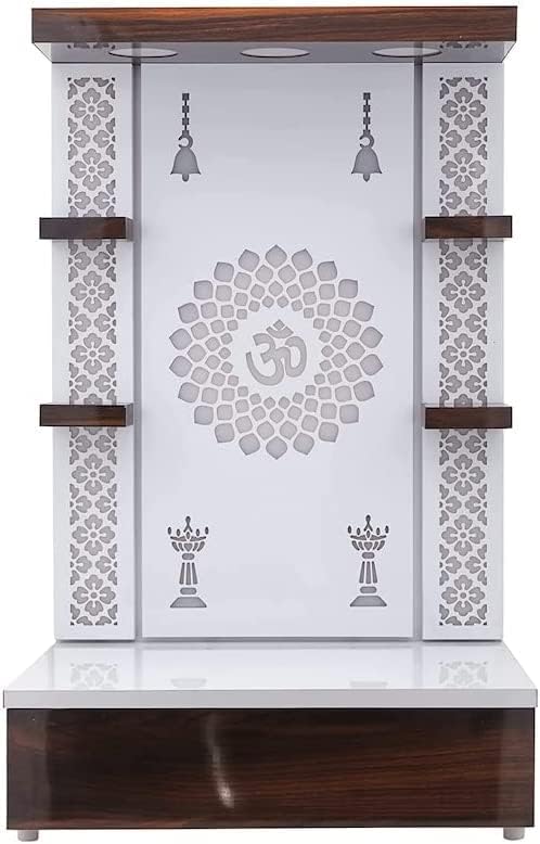 Aakrati Wooden Temple White LED Light for Home and OfficeHome TemplePuja MandirWall Hanging & Table Top Home Mandir(TMP09) SIZE-48x30x16 in, White and Dark Brown (RJKP0764)