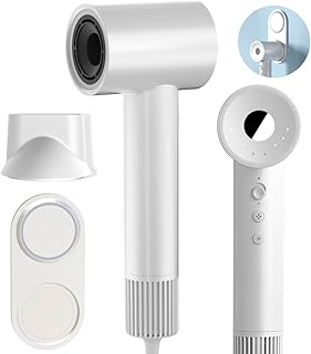 ND001 High Speed Hair Dryer, 1600W Blow Dryer with Concentrators Nozzle, 200 Million Ionic Hairdryer, Lightweight Hair Dryer for Travel, Quiet Hair Dryer, 4 Temp & 3 Speed Settings, White