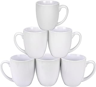 Schliersee White Coffee Mugs Set of 6, 17 OZ Ceramic Coffee Cups for Latte, Hot Tea, Coffee, Cappuccino, Cocoa, Milk, Water, espresso Cups, Dishwasher & Microwave Safe, Mug with Large Handle.