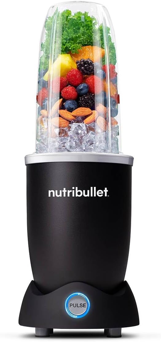 nutribullet Pro+ 1200 Blender 8 Piece Set - Smart Pre-Programmed Setting - Powerful 1200W Blends Ice & Nuts - Includes 700ml Cup, 900ml Cup, 2x Handled Rings & 2 Flit-Top Lids - Smoothie Maker - Black