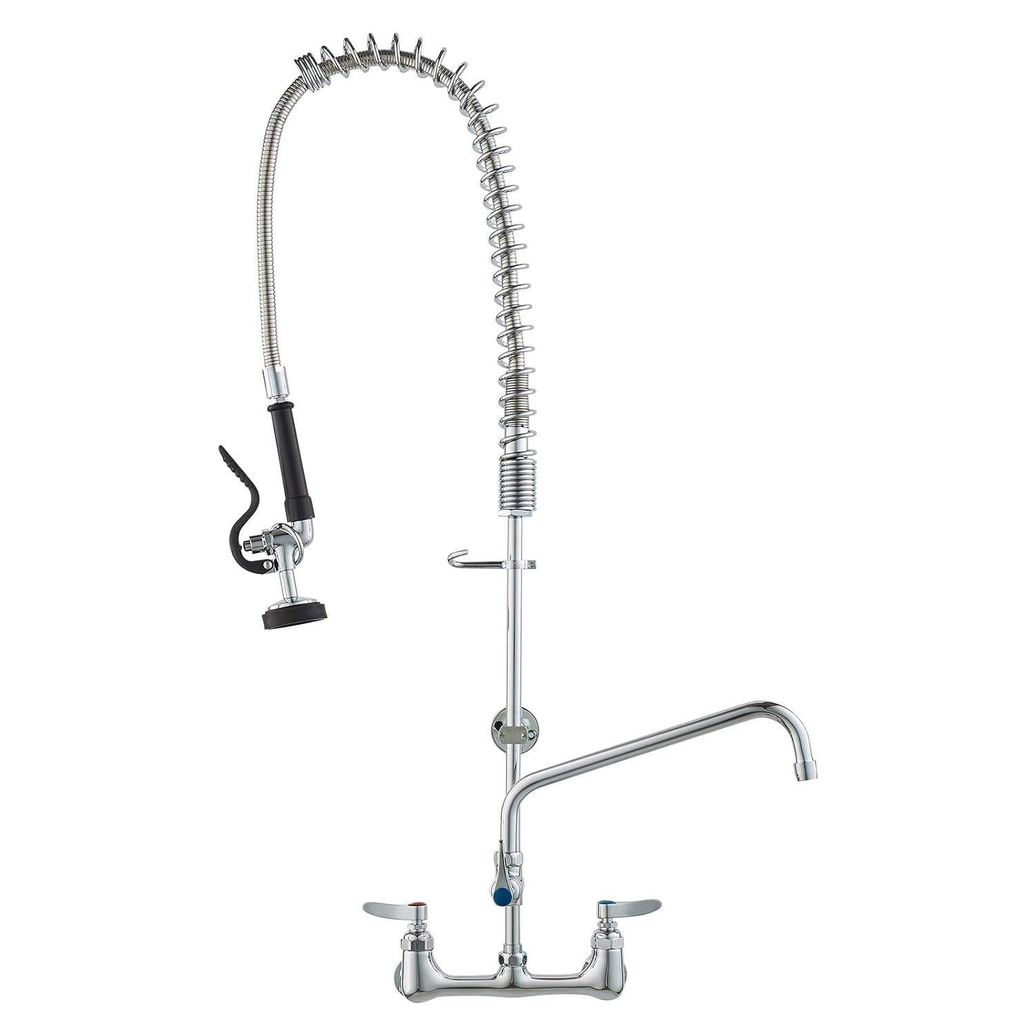 VEVOR Commercial Faucet with Pre-Rinse Sprayer, 36" Height, 8" Center, 12" Swing Spout, Wall Mount Kitchen Sink Faucet, Brass Constructed Device with Pull Down Spray, for 1/2/3 Compartment Sink