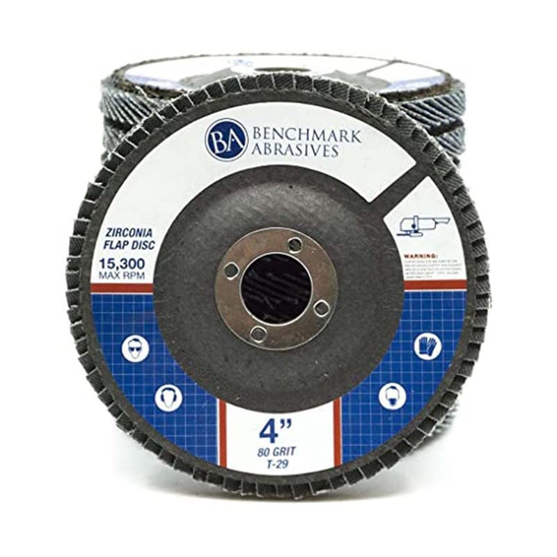 Benchmark Abrasives 4" x 5/8" Premium Type 29 Zirconia Flap Discs, Angle Grinder Flap Discs for Sanding, Stock and Rust Removal, Finishing (10 Pack) - 80 Grit