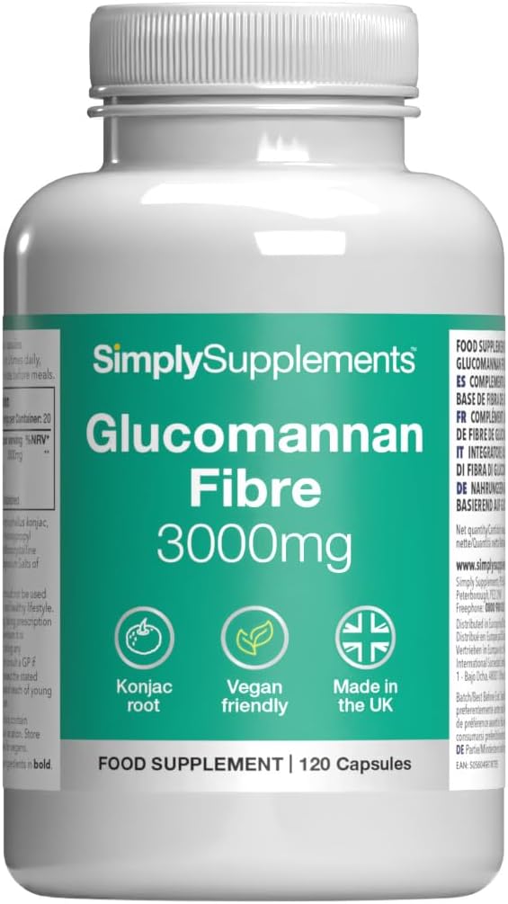 Glucomannan Fibre 3000mg Capsules | Supports Weight Loss on an Energy-Restricted Diet | 120 Capsules | Manufactured in The UK in Accordance with GMP Standards