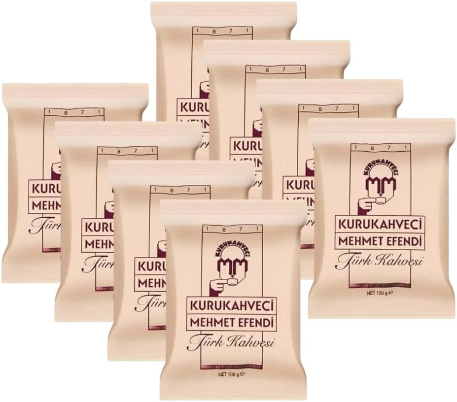 KURUKAHVECI MEHMET EFENDI Turkish Coffee, Arabica Beans, Roasted Ground,Rich Aroma, Fresh, Medium to Heavy-bodied, Original Taste Since 1871 (3.52 OZ / 100 Gr) Pack of 8