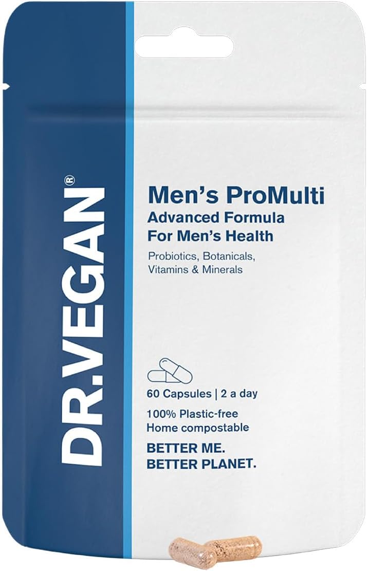 Men's ProMulti | Men's Health | Probiotics, Botanicals, Vitamins & Minerals | 60 Vegan Capsules | Two-A-Day | DR.VEGAN