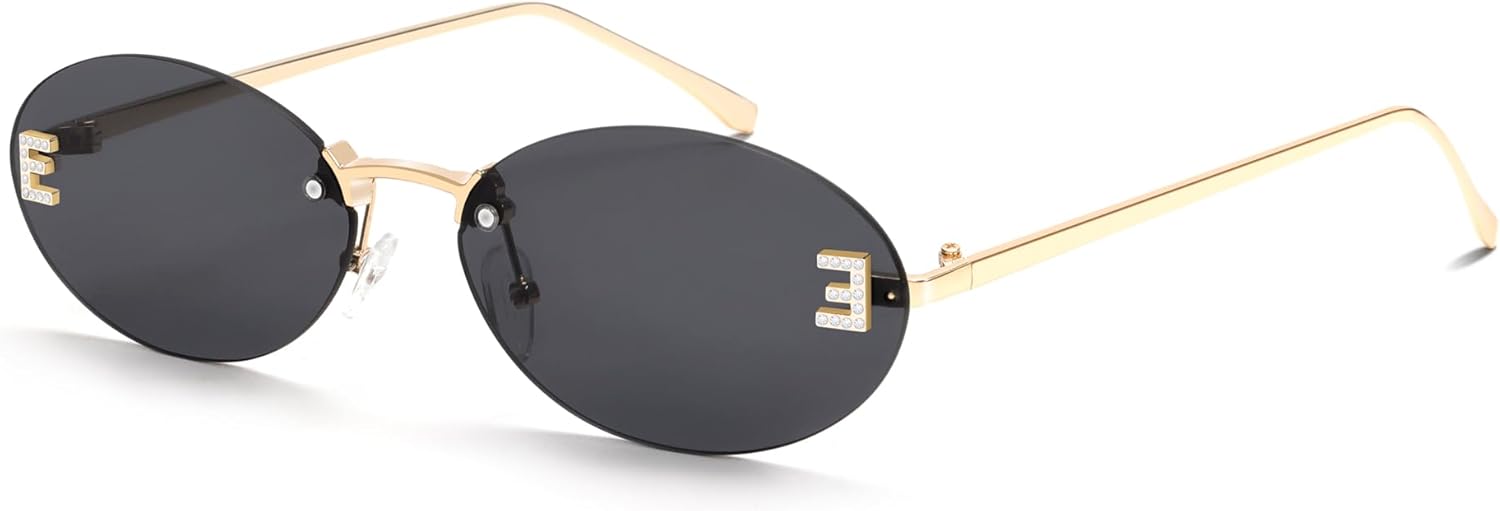 Retro Oval Y2K Sunglasses for Women Men, 2025 Trendy Chic Narrow Gold Metal 90s Sun Glasses Small Sunnies