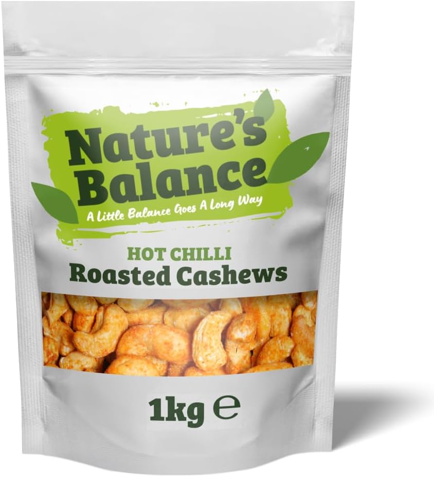 Nature’s Balance Roasted Cashew Nuts 1kg Hot Chilli Flavour | Gourmet Whole Cashews with a Bold Perfectly Spicy Flavour | Crunchy & Fresh in Resealable Bag