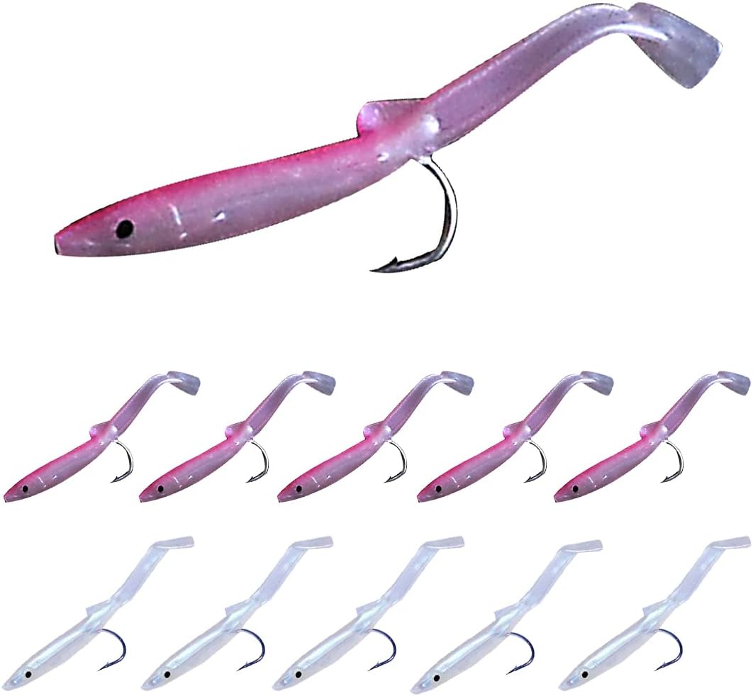 10 Pcs Sea Eel False Fishing Baits Soft Plastic Sea Eel Lures Artificial Small Eel Lure Baits with Hooks for Saltwater and Freshwater