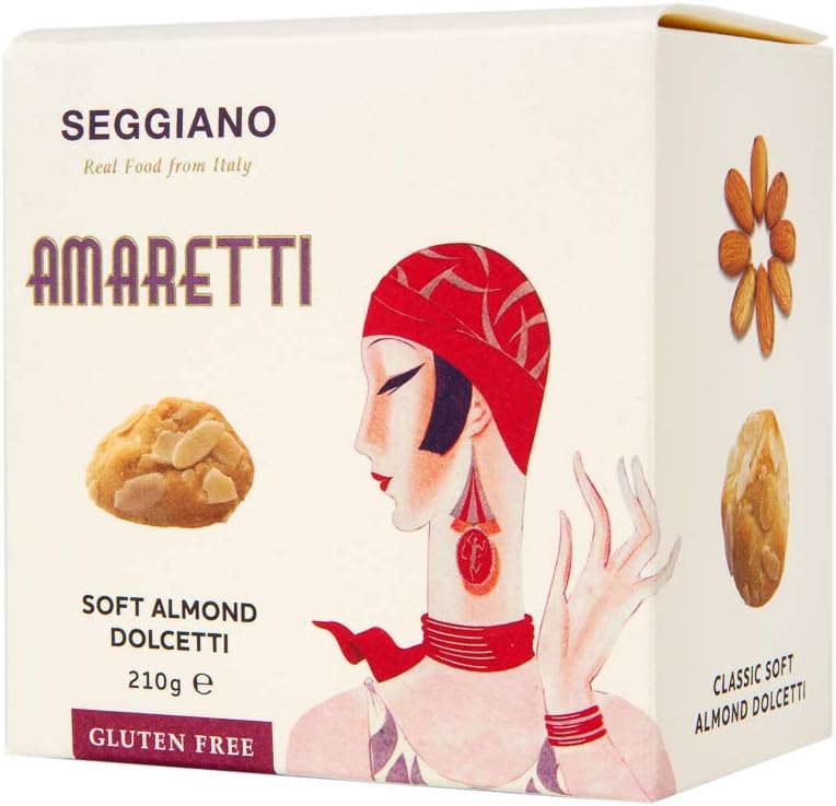 Seggiano Amaretti Soft Almond Biscuits 210g - Gluten Free & Made from 45% Almonds - Organic Eggs & Local Honey