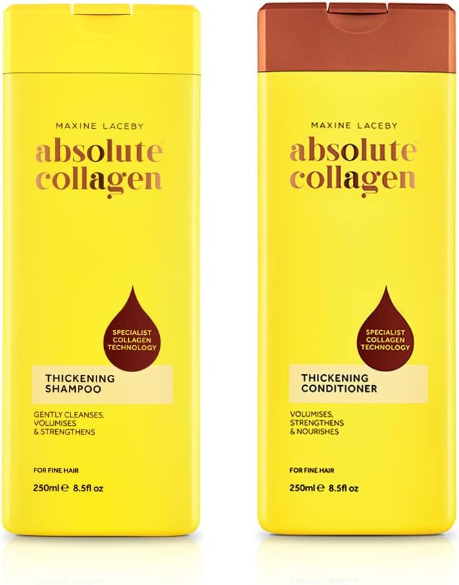 Absolute Collagen - Thickening Collagen Complex Shampoo and Conditioner Set 500ml - For Thin & Fine Hair - Strengthen, Nourish and Volumise - Boost Shine - Fight Signs of Hair Ageing - Paraben Free