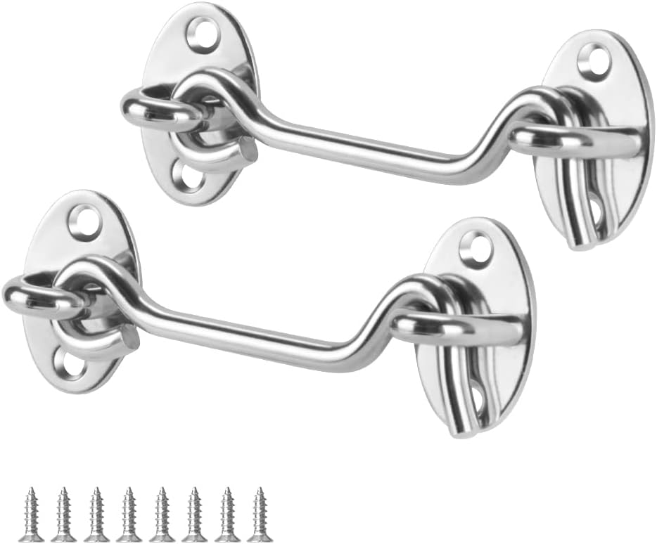 lmytdo Hook and Eye Latch, Cabin Hook Gate Lock Stainless Steel Heavy Duty Gate Latch with Screws, for Window, Garage, Garden, Door(3 Inch 2 pcs)