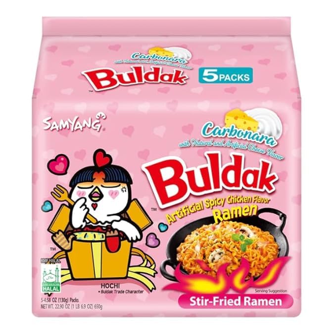 SAMYANG Carbonara Buldak Chicken Flavor Ramen - Spicy Creamy Pasta Noodles – 22.9 Oz (pack of 6) (total 5 pcs)