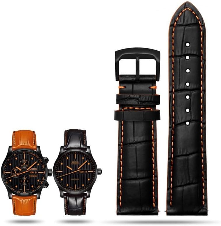 dongriuk Genuine Leather Watch Strap For Mido Seiko Citizen Men's M005 430 Berenzelli Original Helmsman Sao Orange Watchband 22mm 23mm