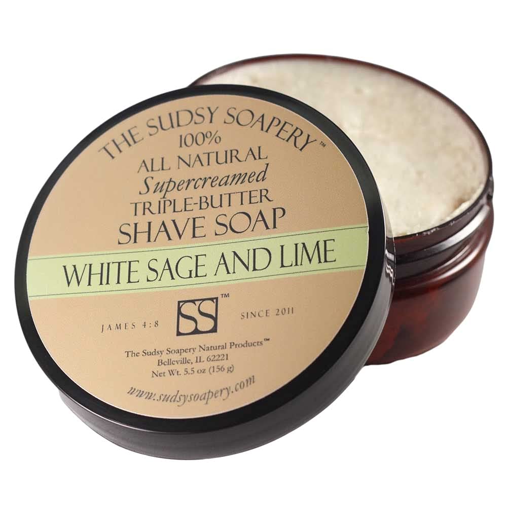 Sudsy Soapery White Sage and Lime Triple Butter Shaving Soap