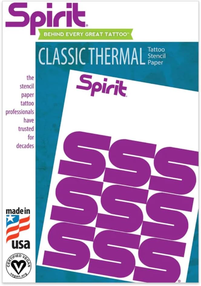 Spirit® Classic Thermal Tattoo Transfer Paper 8.5" X 11" - 100 Sheets, Tattooing Stencil Paper, Proudly Made in the USA