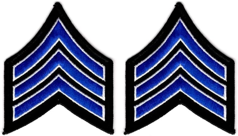 Uniform Patches-Royal Blue/White Chevron Patches on Black Backing for Law Enforcement, Sheriff, Police, Security - 3-inch Wide - Sergeant Stripes - Police Patch Sergeant Chevron (SGT Patch) (Pair)