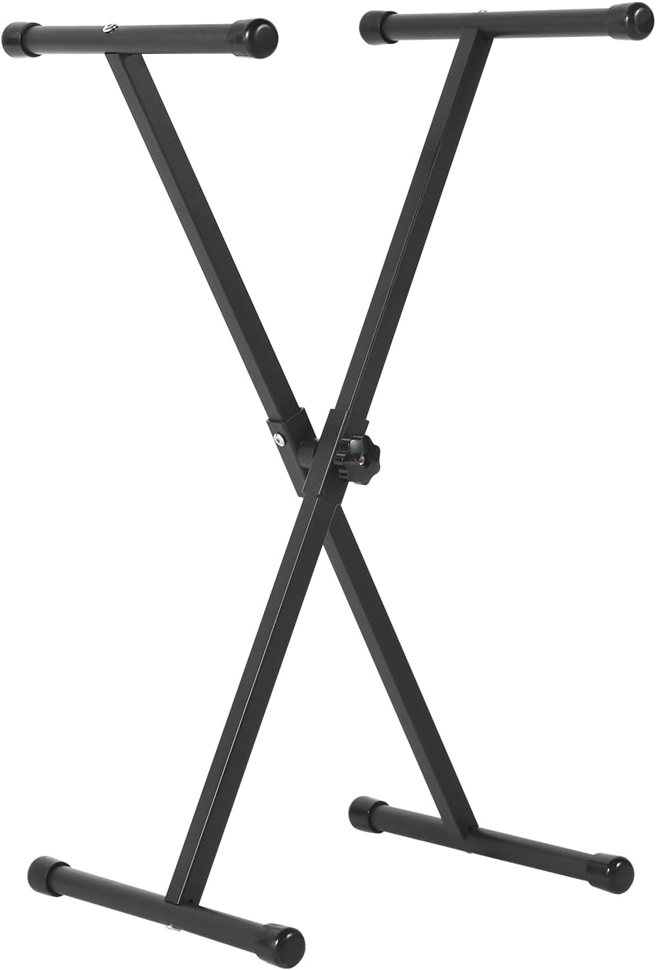 Keyboard Stand, Adjustable Length X Frame Piano Keyboard Stand, Sturdy Steel Metal Movable Rack, Universal Fit for Electronic Keyboards & Digital Pianos, Space Saving Design for Compact Spaces, Black