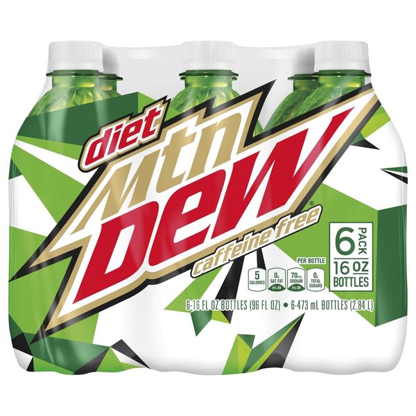 Mountain Dew Caffeine Free Soda Pop, 16oz Bottles, 6 pack
