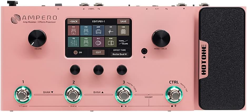 Hotone Ampero MP-100 Guitar Bass Amp Modeling IR Cabinets Simulation Multi Language Multi-Effects with Expression Pedal Stereo OTG USB Audio Interface(Pink Limited Edition)