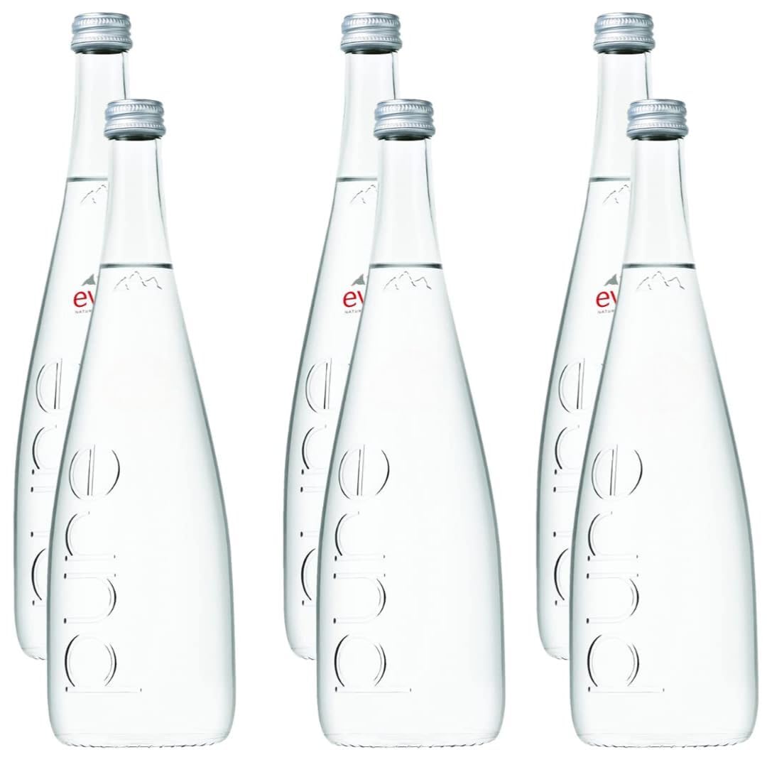 Eviian Natural Mineral Water, 25.4 oz Glass Bottle - Pack of 6 (Total of 152.4 Fl Oz)