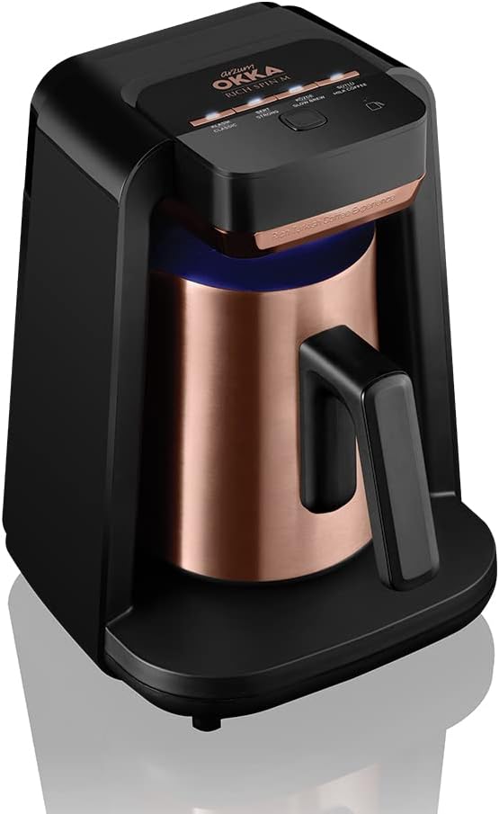 Arzum Okka Automatic Turkish Coffee and Hot Beverage Maker, Velvetiser, 120V,5 cup, Black/Copper (OK0012-RUL)
