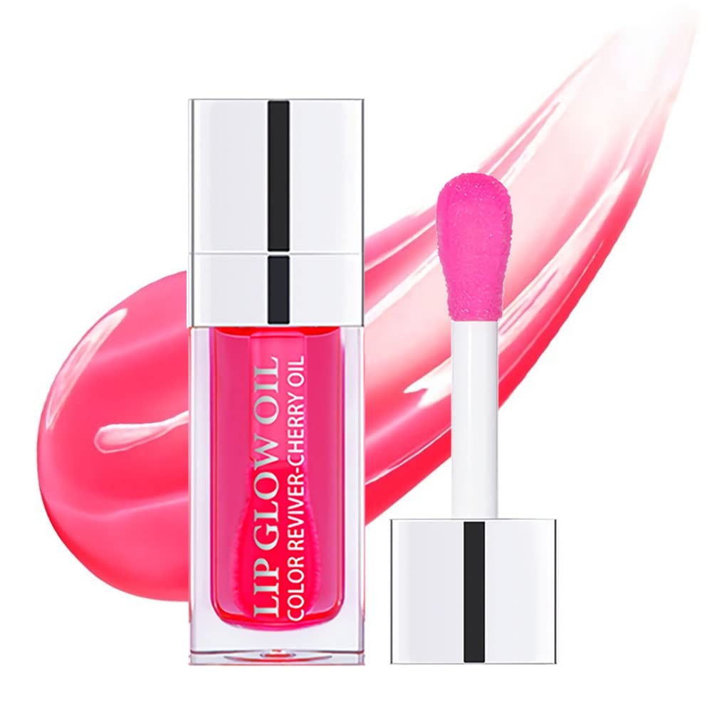 Glow Lip Oil Plumping Lip Gloss Hydrating Lip Care Non-sticky Big Brush Head Korean Lip Tint Primer Glitter Shine Lipgloss (CHERRY)