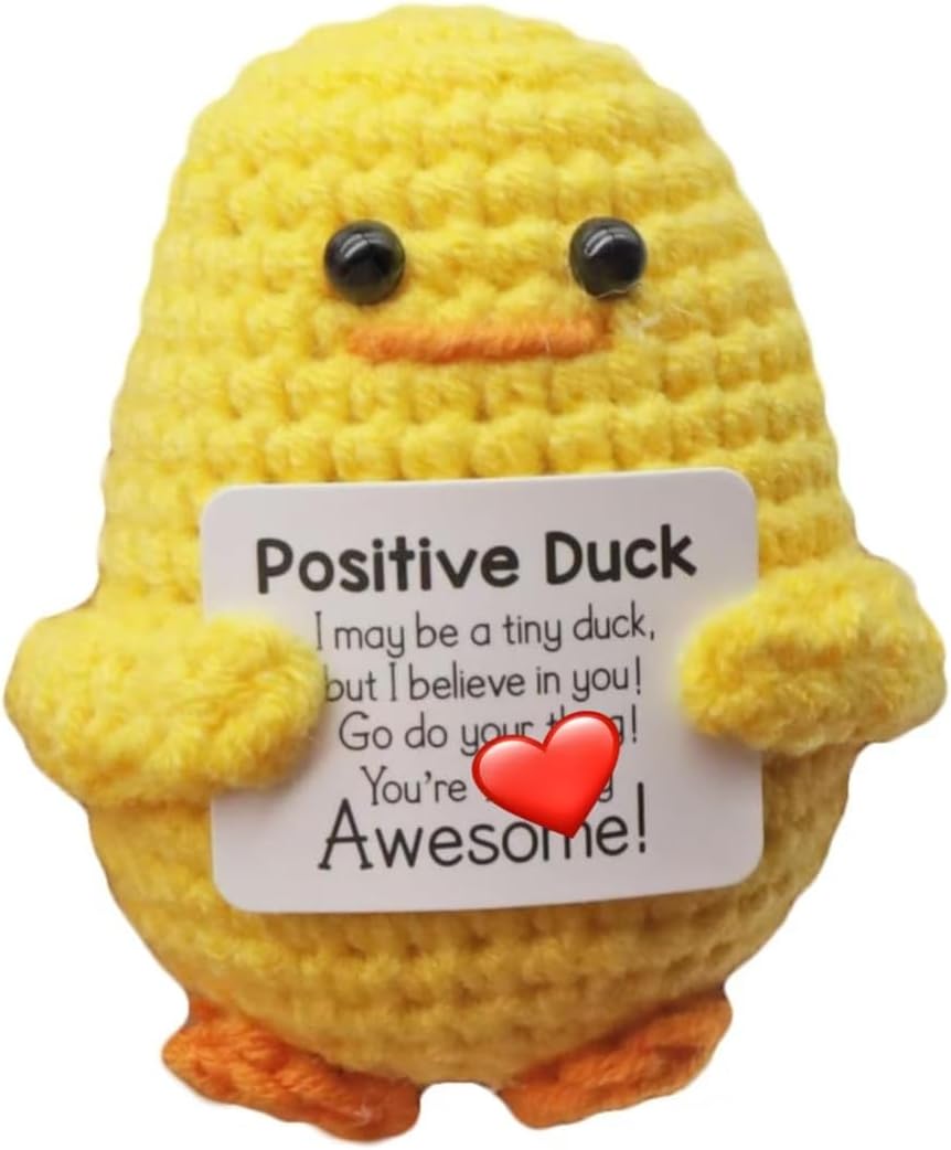 VilaGi Emotional Support Duck,Funny Positive Duck Gifts Knitted Crochet Doll with Positive Card for Women Men Kids,Cute Emotional Support Gift,Good Luck Gifts for Her Him Friend Colleague Teacher