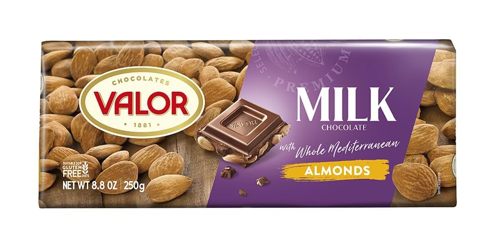 Valor. Milk Chocolate with Mediterranean Almonds. 250g (8.75oz).