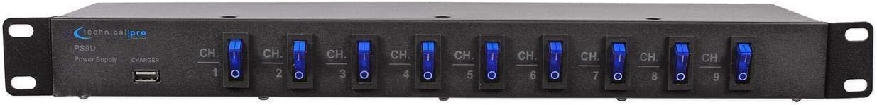 Technical Pro PS9U 1U Rack Mount DJ Pro Audio Power Supply w/USB Charging Port