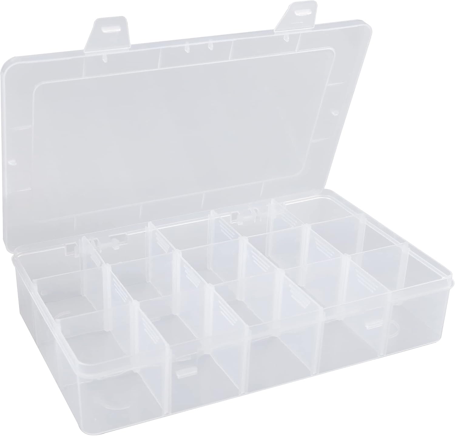 Hlotmeky Plastic Organizer Box with Dividers - Bead Organizer, 15 Large Grids, Clear Snack Box Container