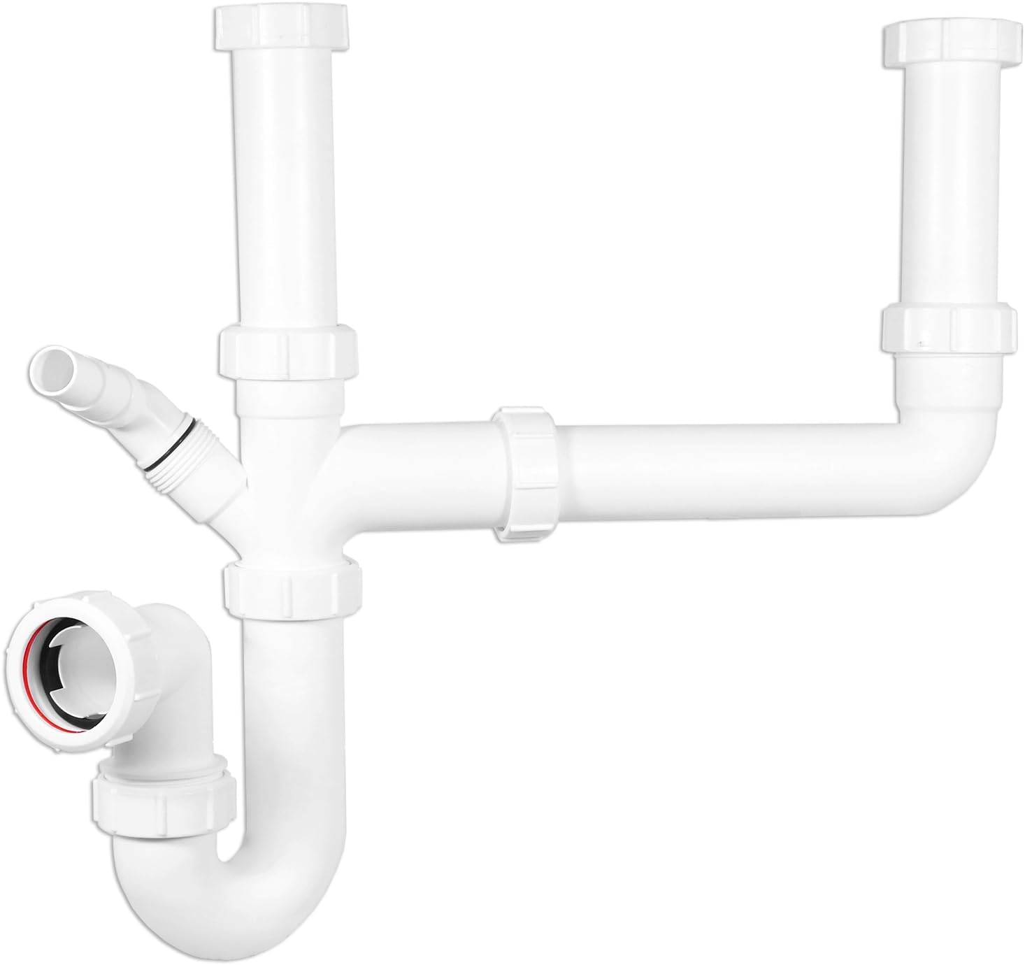 SPARES2GO Double Bowl Sink Waste Kitchen Washing Machine Dishwasher P Trap Kit (40mm / 1.5" / 1½")