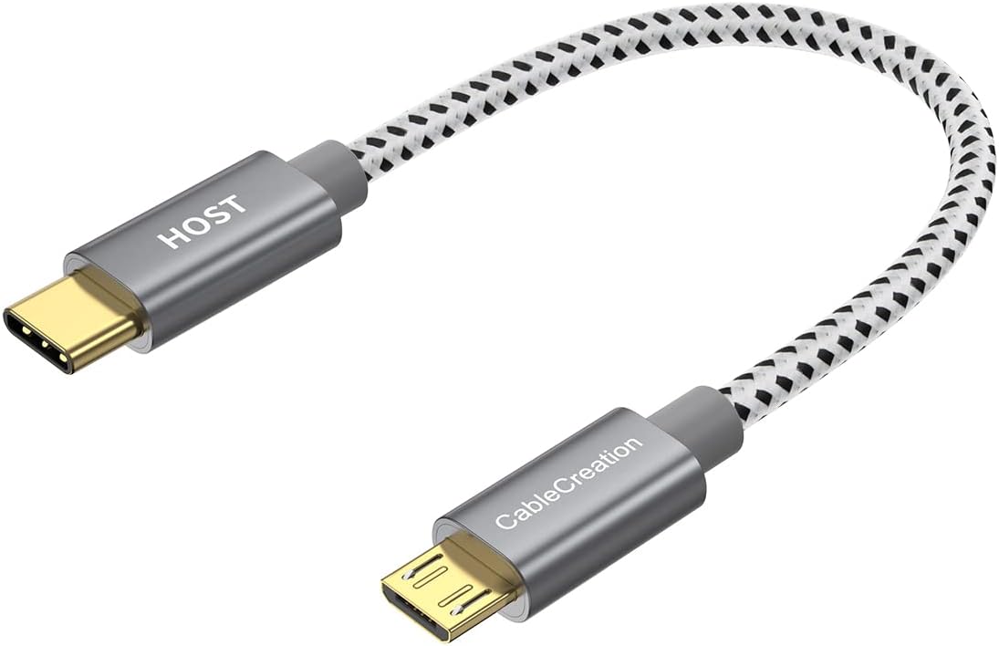 CableCreation Short Micro USB to USB C Cable 0.65 FT, Braided USBC to MicroUSB OTG 480Mbps Cord for Wall Chargers, MacBook Pro, Air, Galaxy S22, S21, Pixel 5/4/3 & More, 0.2M Space Gray
