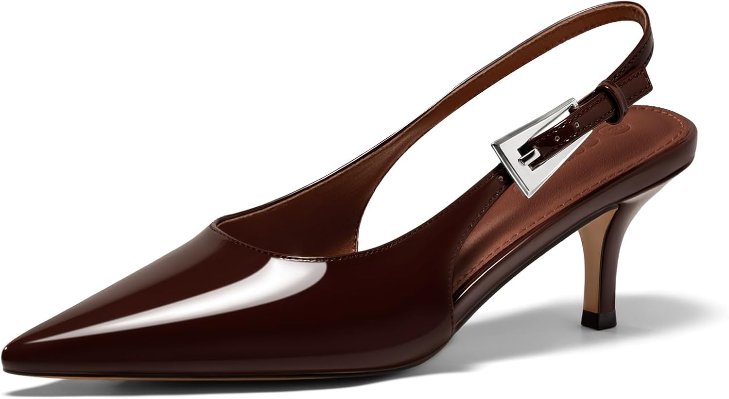 Coutgo Womens Slingback Heels Kitten Low Heel Dress Shoes Closed Pointed Toe Buckle Pumps Work Wedding Shoes